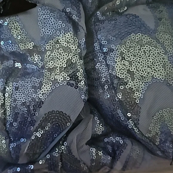 Blue, Graphic,  V Neck, Sleeveless,  Case Up Back, Sequined Mermaid Gown - Picture 16 of 16